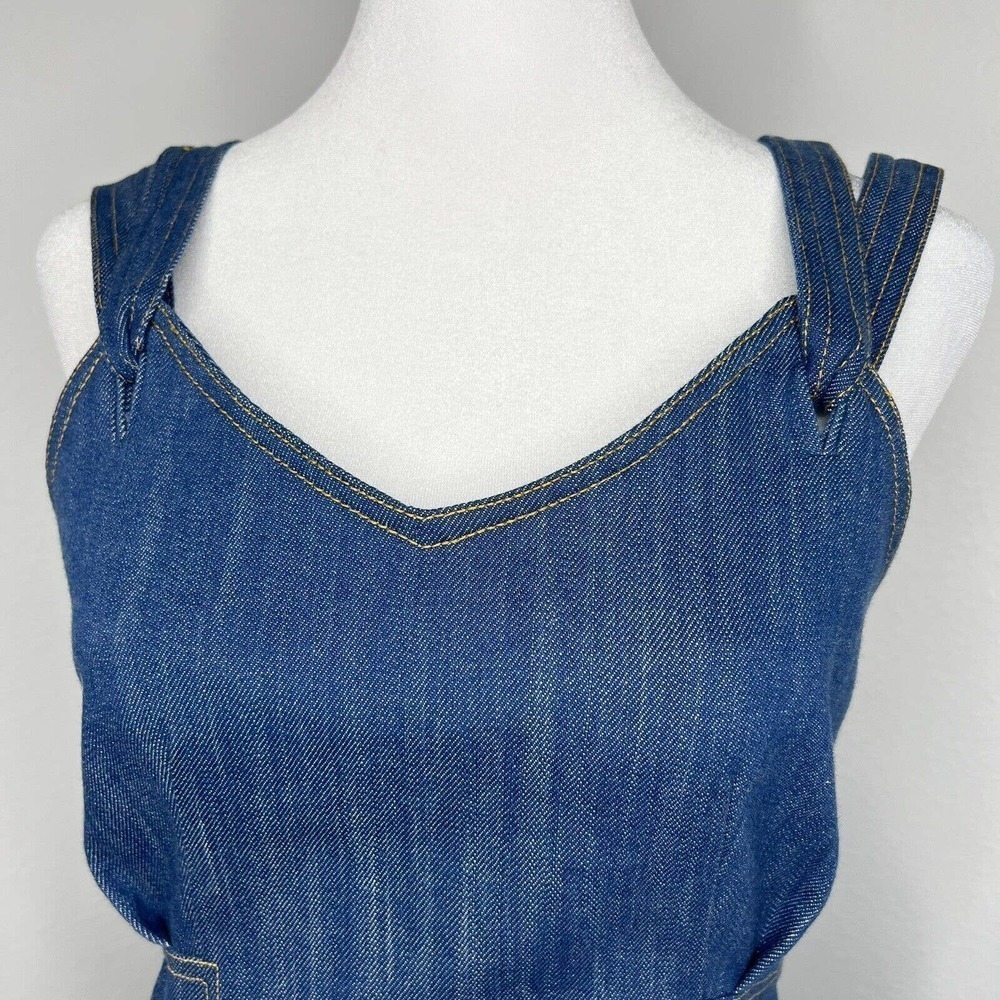 Adam Lippes Blue Stretch Cotton Denim Sleeveless V-Neck Tank Midi Dress Sz 2 - Picture 7 of 16